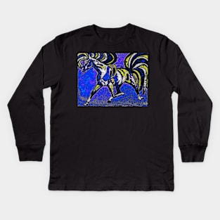 Run Pony Run Mosaic Abstract Blue Kids Long Sleeve T-Shirt